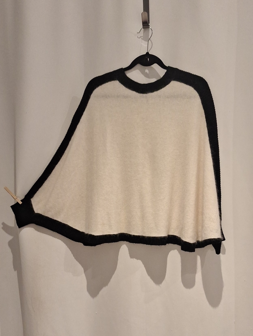 Eyedoll Black Trim Cream Cashmere Blend Women's Sweater Poncho